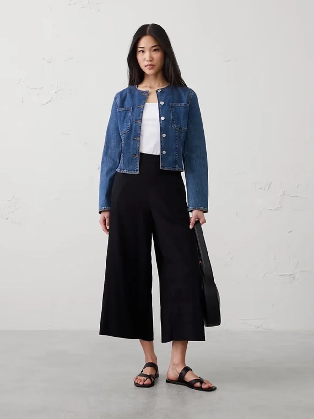BANANA REPUBLIC, Black Wide-Leg Linen Blend Pants